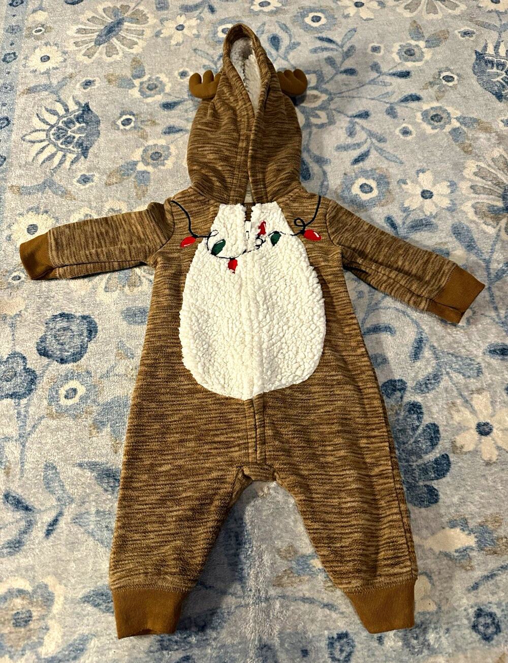 Just One You by Carter's 3-6M Brown Hooded Zip Fleece Reindeer One-Piece